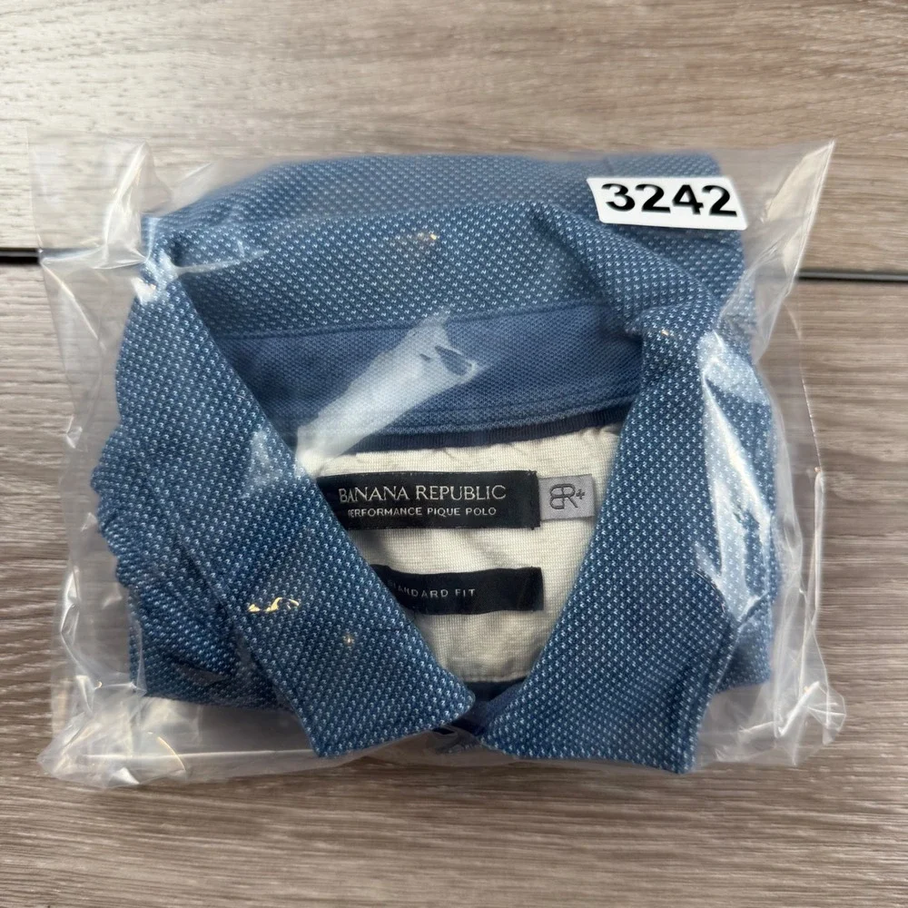 Banana Republic Mens Performance Pique Polo Standard Fit Blue Small